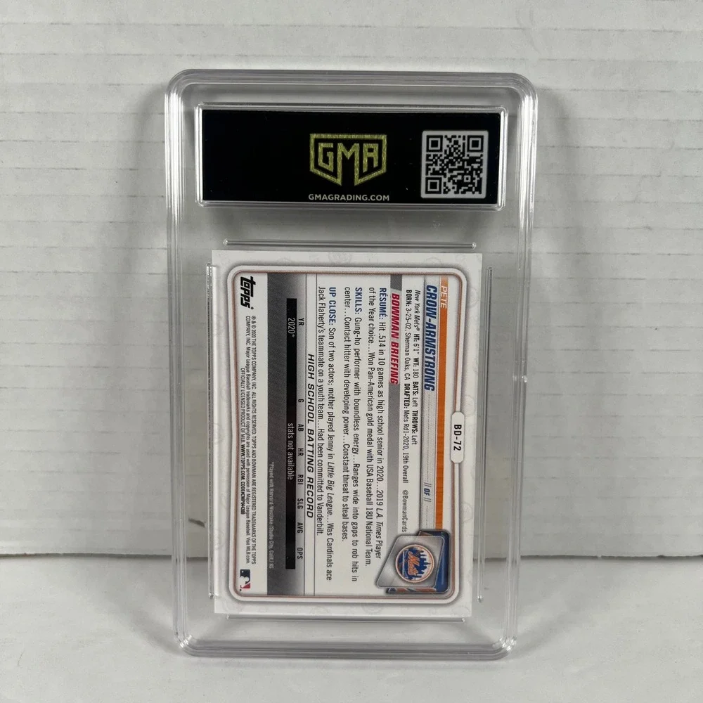 2020 Bowman 1st Edition Pete Crow-Armstrong #BD72 Rookie GMA 10 Gem Mt Mets